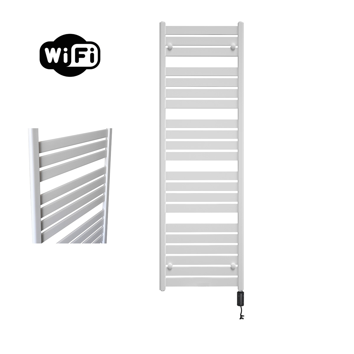 Sanicare Moda elektrische radiator 60x160cm wit mat met WiFi en thermostaat rechts zwart