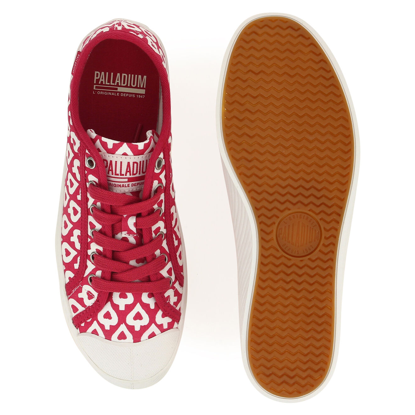Palladium Baskets basses en Toile Phoenix rouge/blanc