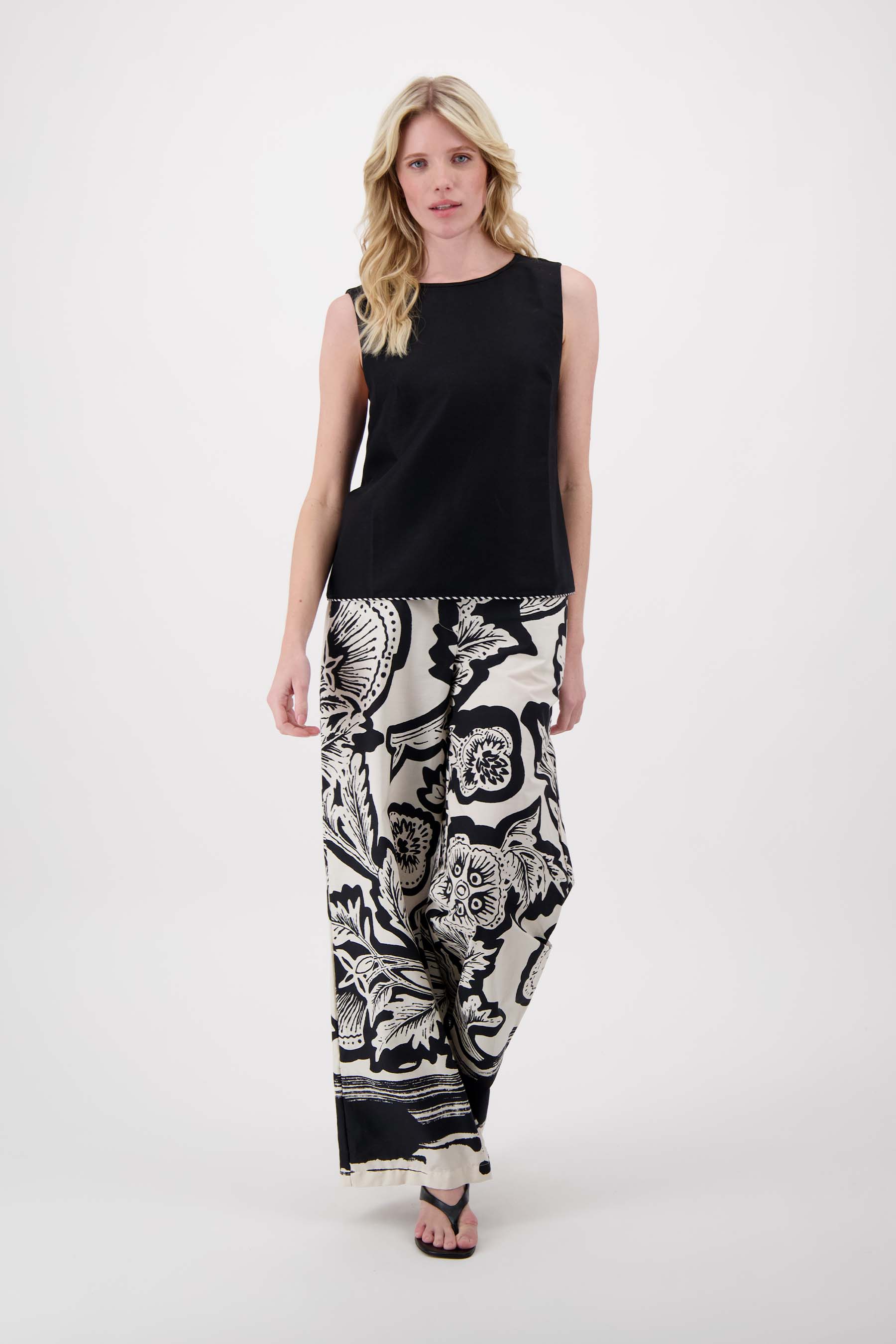 linnen top mouwloos met details tapes