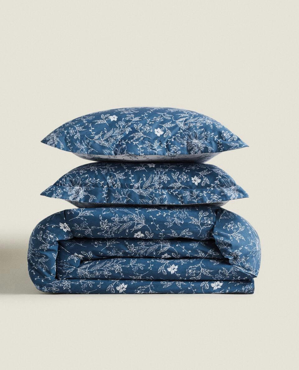 CAPA DE EDREDOM COM ESTAMPA FLORAL AZUL