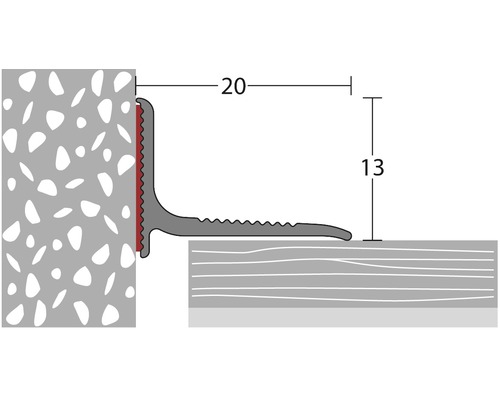 Aluminium wandaansluitprofiel, zilver, zelfklevend, 2,50m