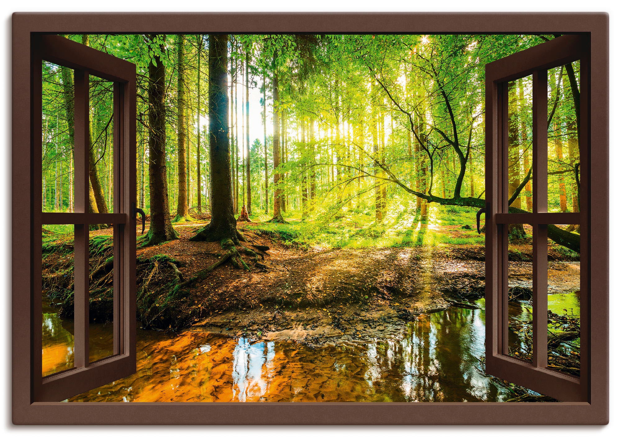 Artland Wandbild »Fensterblick - Wald mit Bach« Wald 1 Stk. tlg. als Leinwandbild, Poster, Wandaufkleber in verschied. Grössen