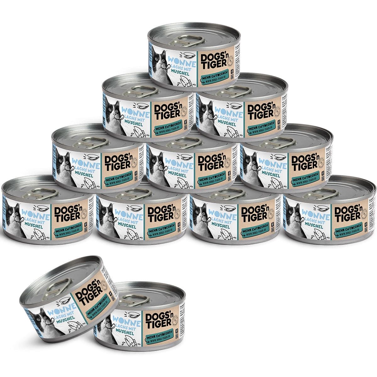 Dogs’n Tiger Adult Premium Katzenfutter Wonne, Nassfutter, Getreidefrei, Lachs & Muscheln