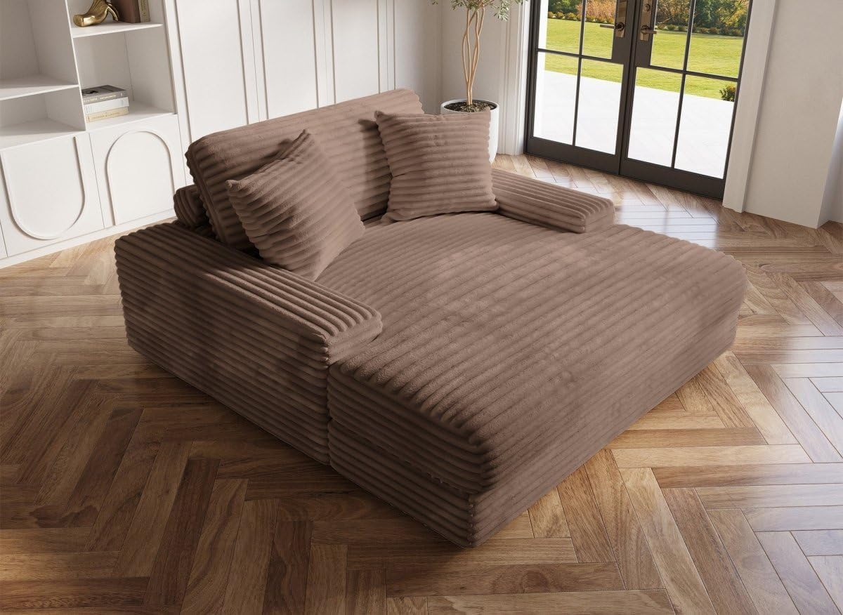 DecoInParis Canapé Droit méridienne 1 Place en Gros côtelé Doux Taupe DAHO DS5843928