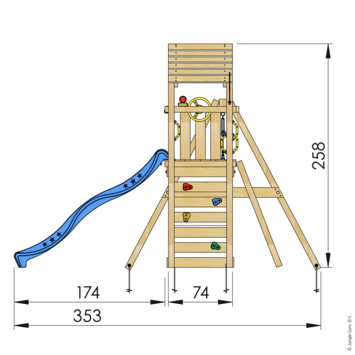 Speeltoestel Jungle Gym Cocoon grenen geïmpregneerd met glijbaan blauw en 2-schommel module