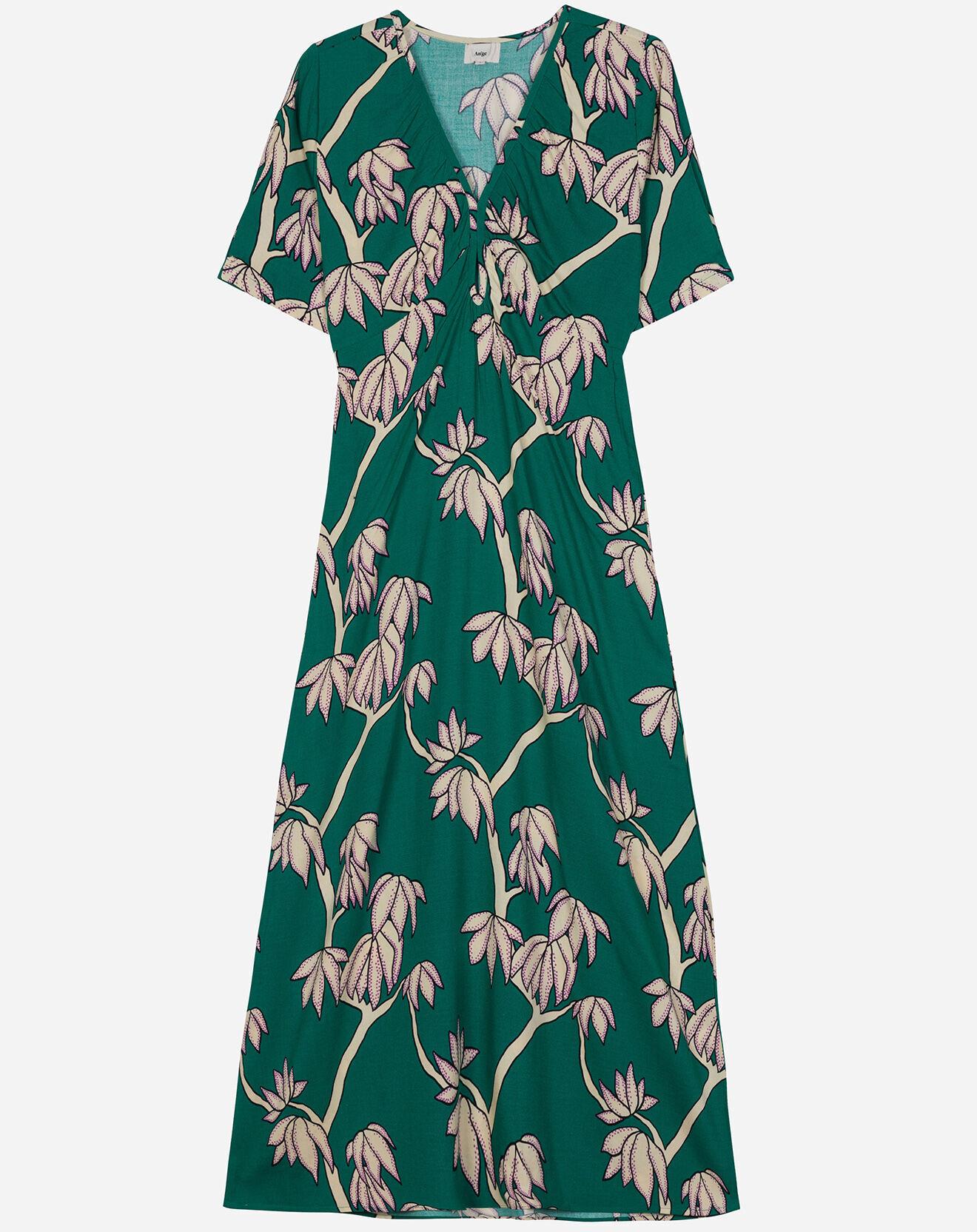 An'ge Robe mi-longue Zoé à motifs vert émeraude/écru