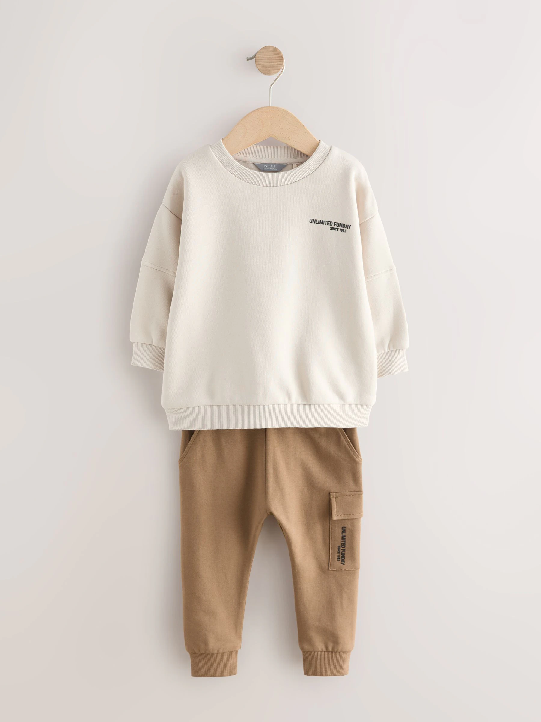 Ecru gebroken wit - Set met utility-sweatshirt en super skinny joggingbroek (3mnd-7jr)