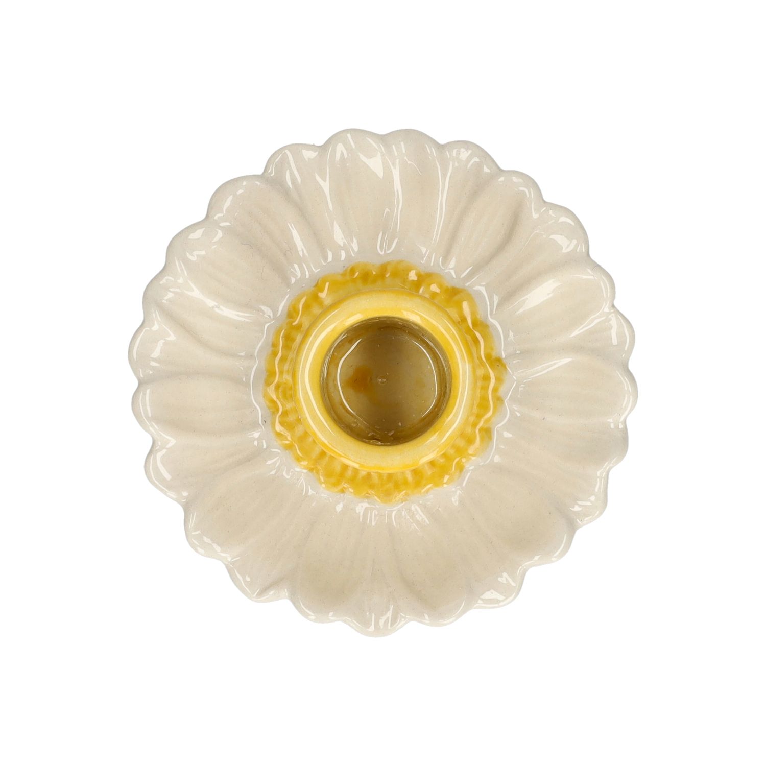 Kandelaar krokus, steengoed, wit en geel, Ø 8,8 x 4 cm