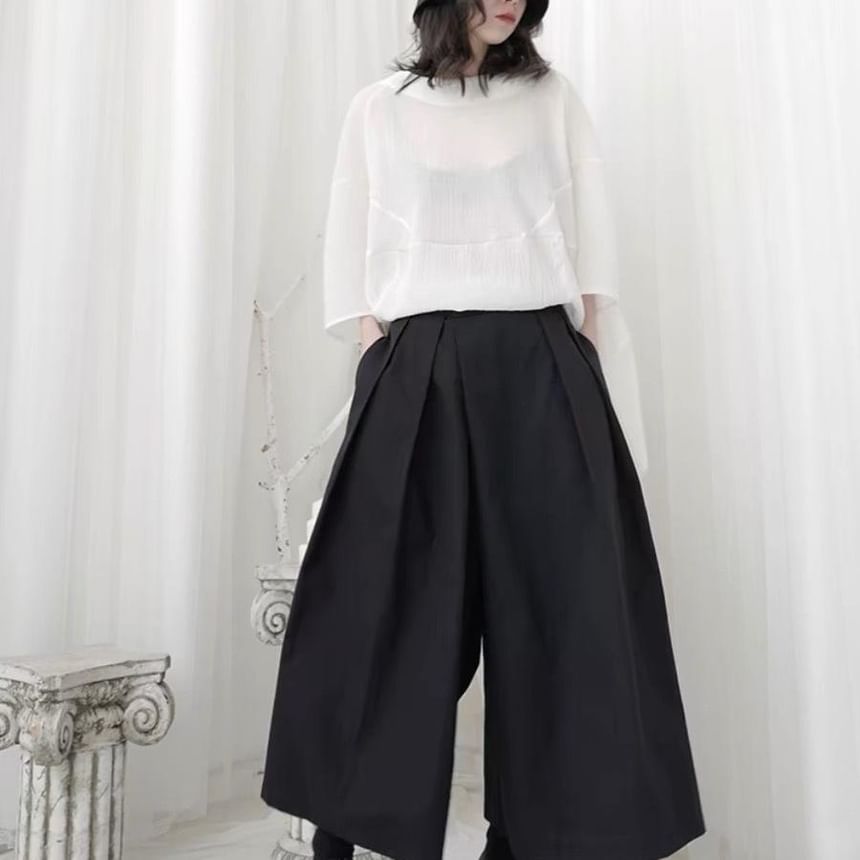 JUN.LEE - Mid Rise Plain Plooibroek met Wijde Pijpen