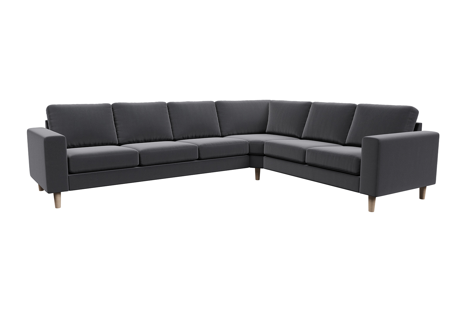 Hedda hjørnesofa Hjørnesofa 32 vendbar i tekstil Matt Velvet Grey med arm F 18 cm og ben nr 1 i hvitoljet eik