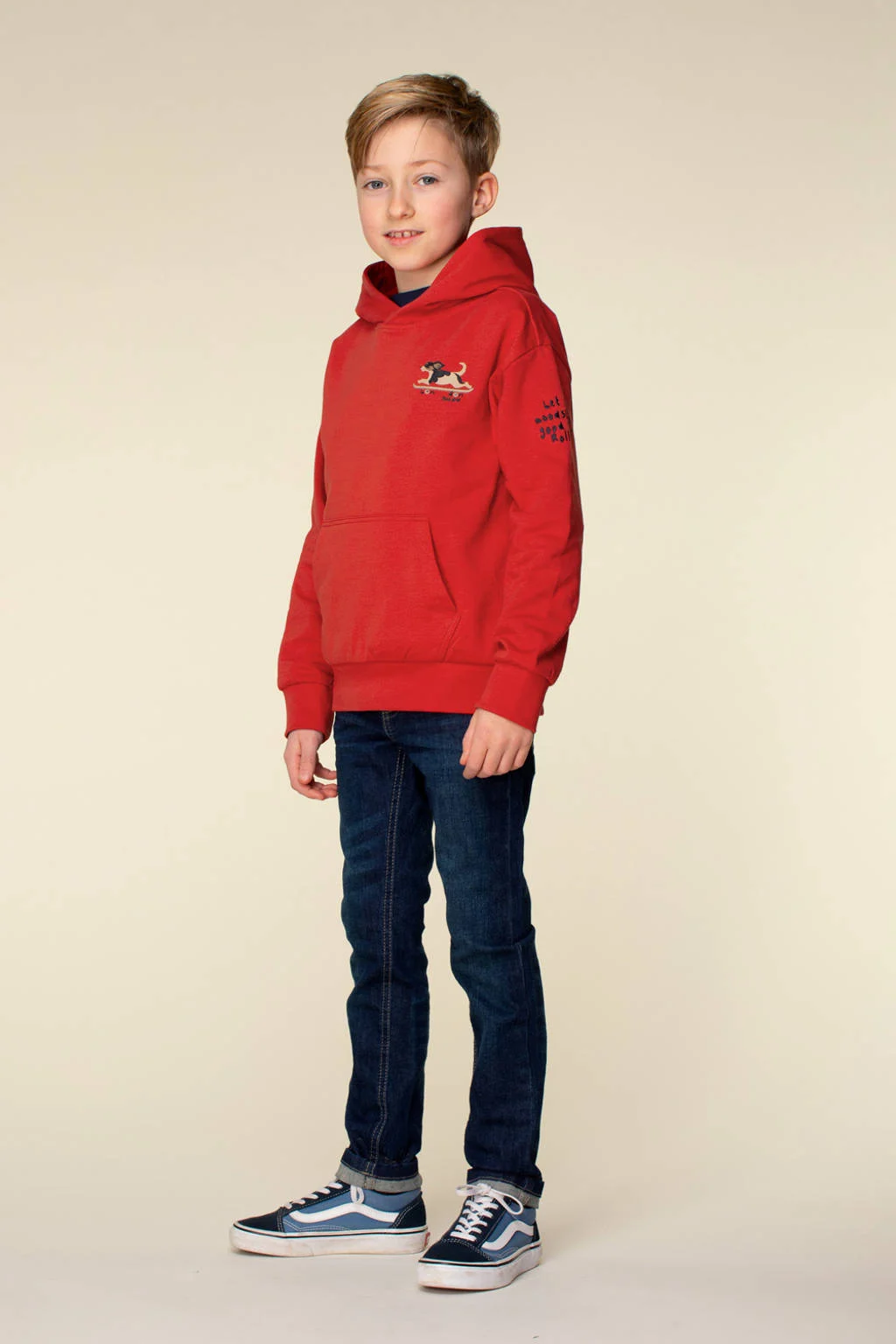 Moodstreet hoodie Sem met printopdruk warmrood
