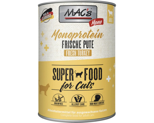MAC's CAT Mono Sensitive natvoer voor katten, kalkoen met wortel, 400 g, graanvrij
