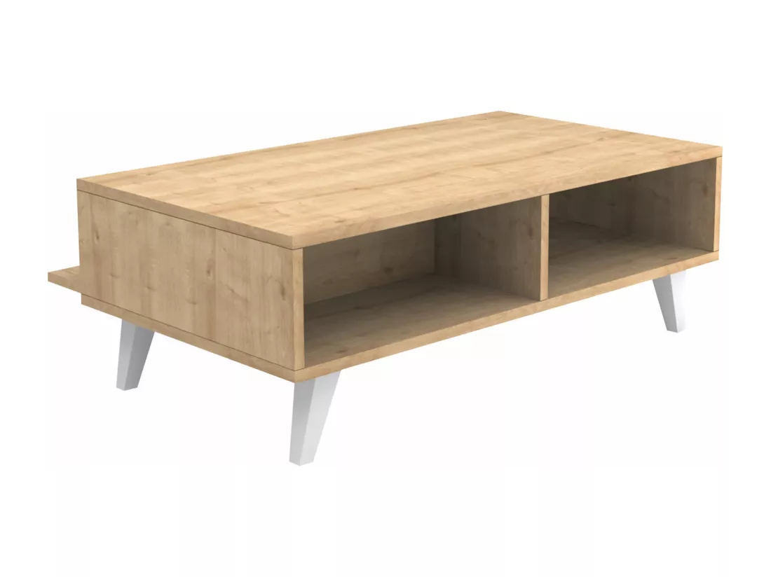 Table basse avec 1 portes et 2 niches - Naturel et blanc - SOLAMIA