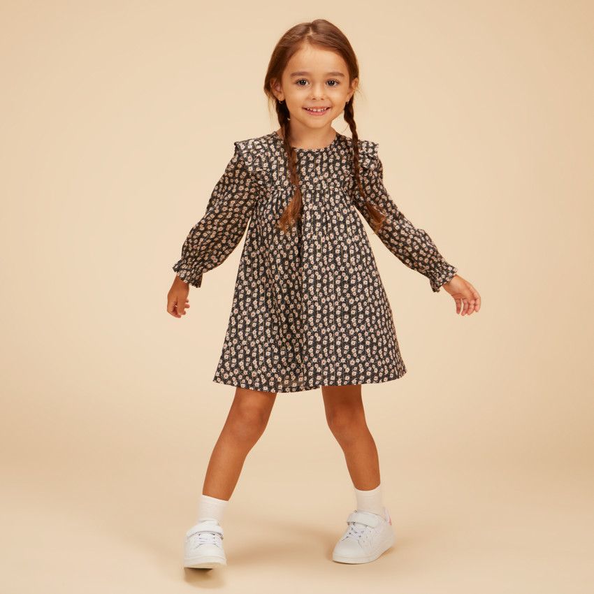Robe manches longues imprimé fleuri pour bébé fille - Noir