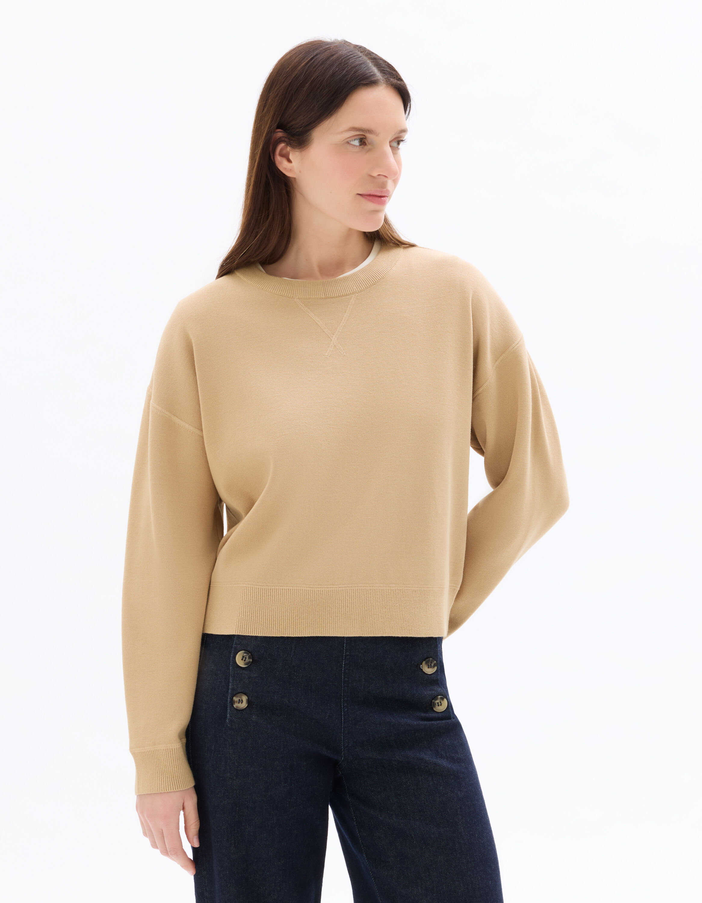Pull ample en maille compacte - beige