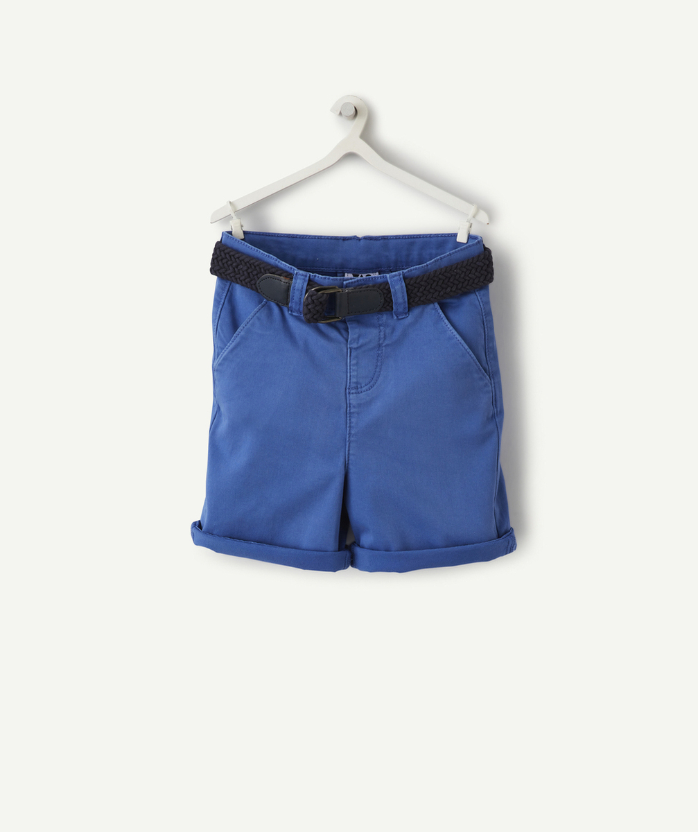 bermuda chino bébé garçon bleu avec ceinture noire
