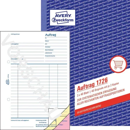 Avery Zweckform 1726 Auftrag, A5, selbstdurchschreibend, 3x40 Blatt