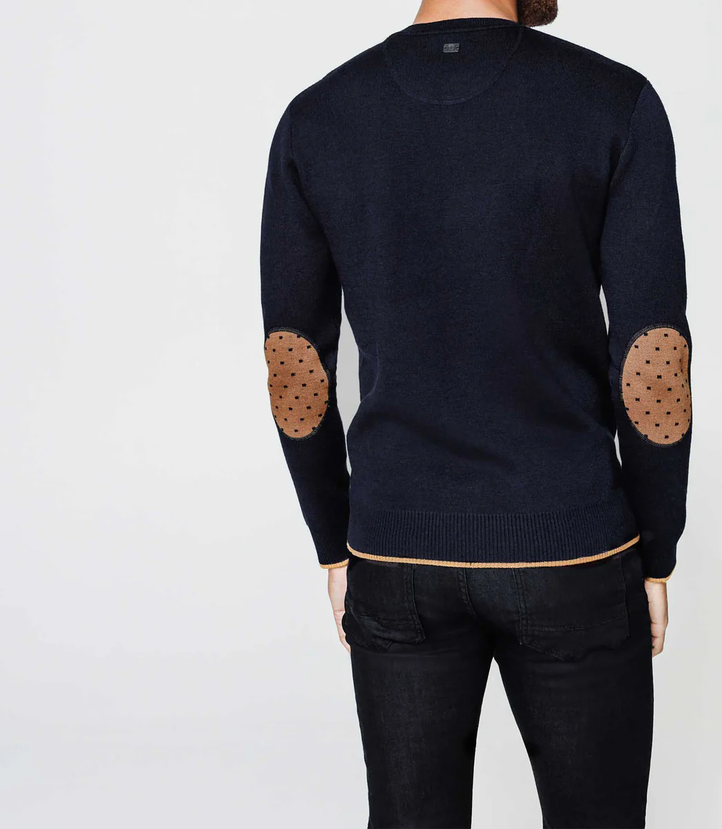 Pull col rond bleu marine