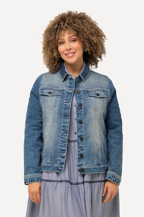 Jeansjacke, Streifen, Hemdkragen, Knopfleiste