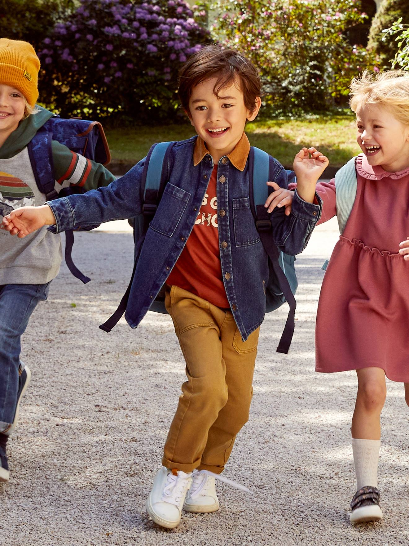 Sobretudo jeans azul escuro liso com gola de veludo para meninos
