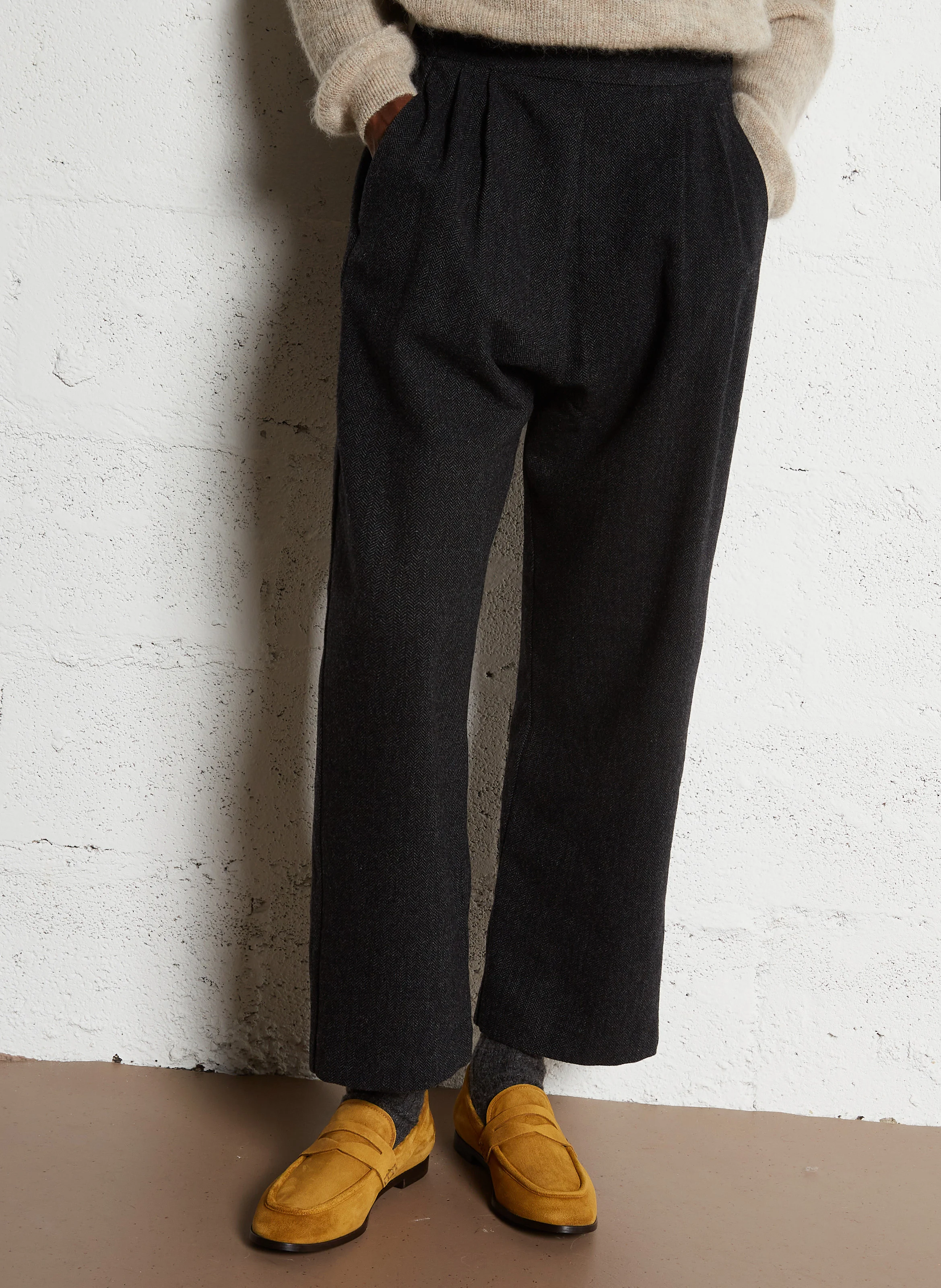 BARRON - Pantalon large en laine mélangée | Noir