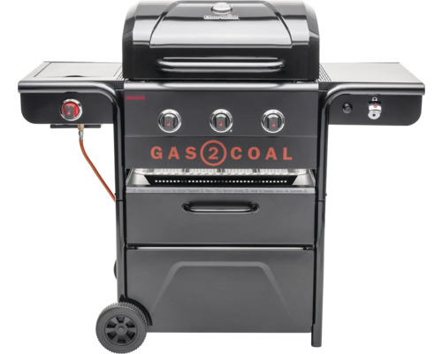 Char-Broil Gas2Coal S. Ed. 3 hybride grill, zwart, inclusief 3 branders + infraroodbrander, dekselthermometer, planchaplaat, krachtige hittezone, geïntegreerde flesopener