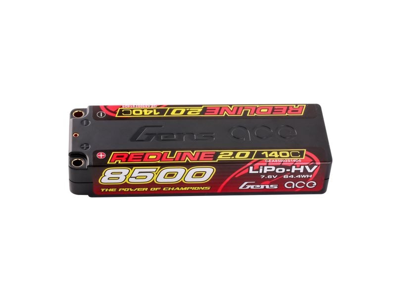Gens ace RC-Akku LiHV 8500 mAh 7.6 V 140C Redline 2.0 2S LiPo HV Hardcase Akku mit 5 mm Bullet Goldstecker