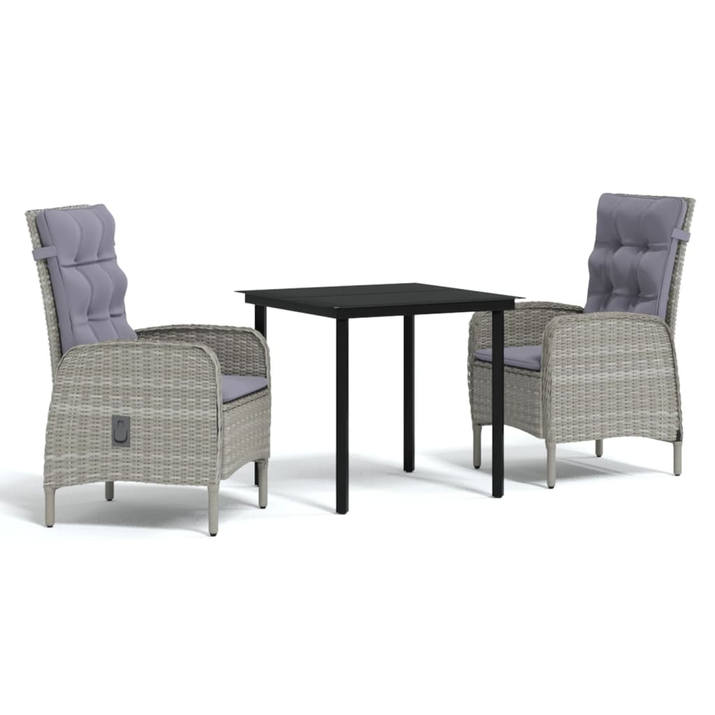 Mobilier à dîner d'extérieur avec coussins 3 pièces gris et noir