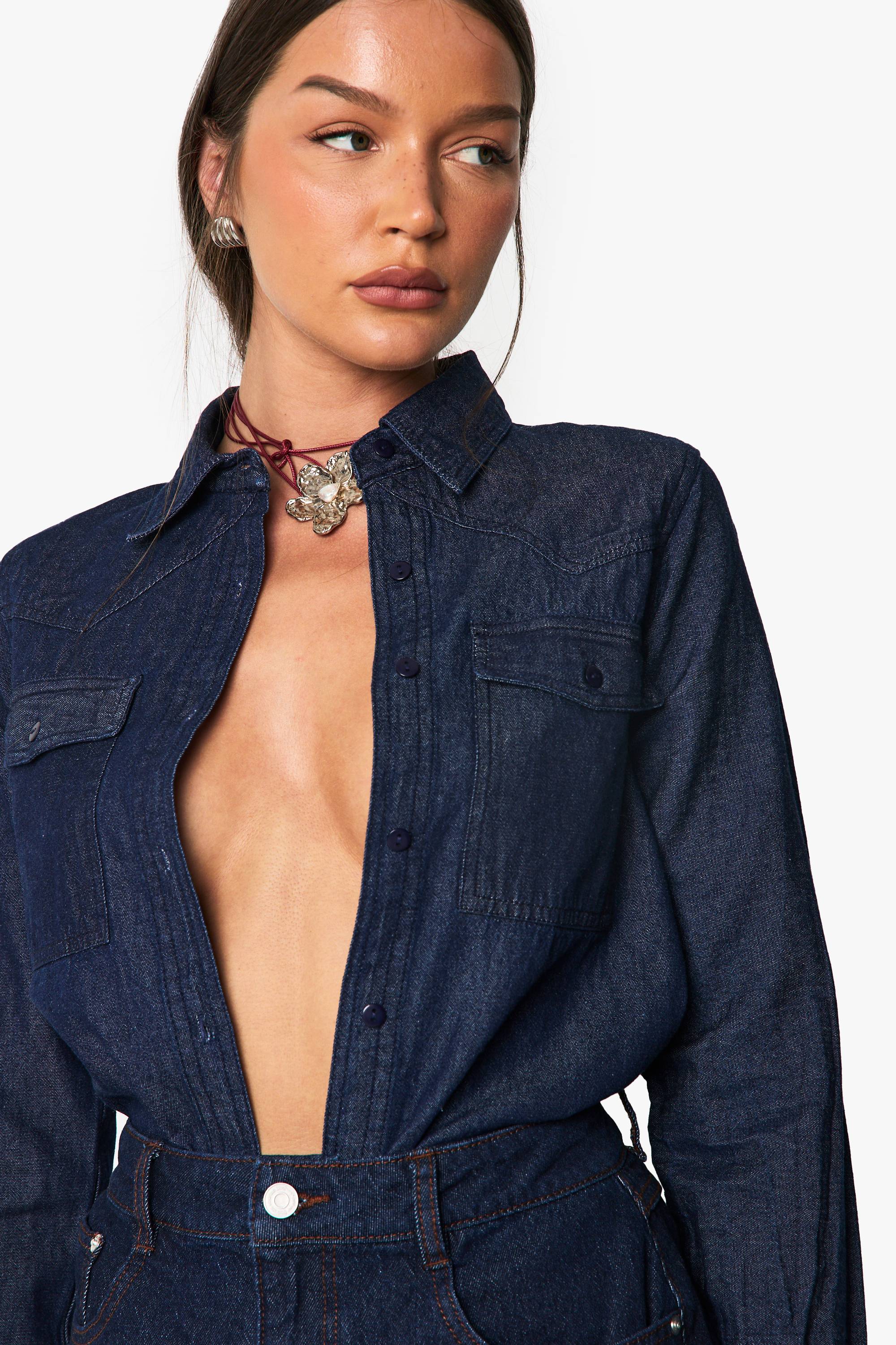 boohoo Chemise Western à manches longues en chambray denim