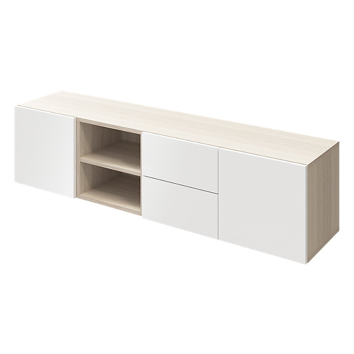 Meuble TV effet chêne avec portes blanches brillantes GoodHome Atomia H. 37,5 x L. 150 x P. 37 cm