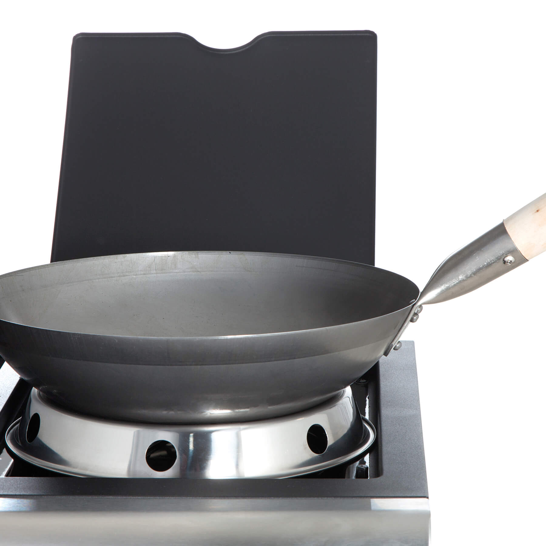 Original chinesischer Wok mit Holzgriff und Edelstahl-Wokring - Ø 33 cm