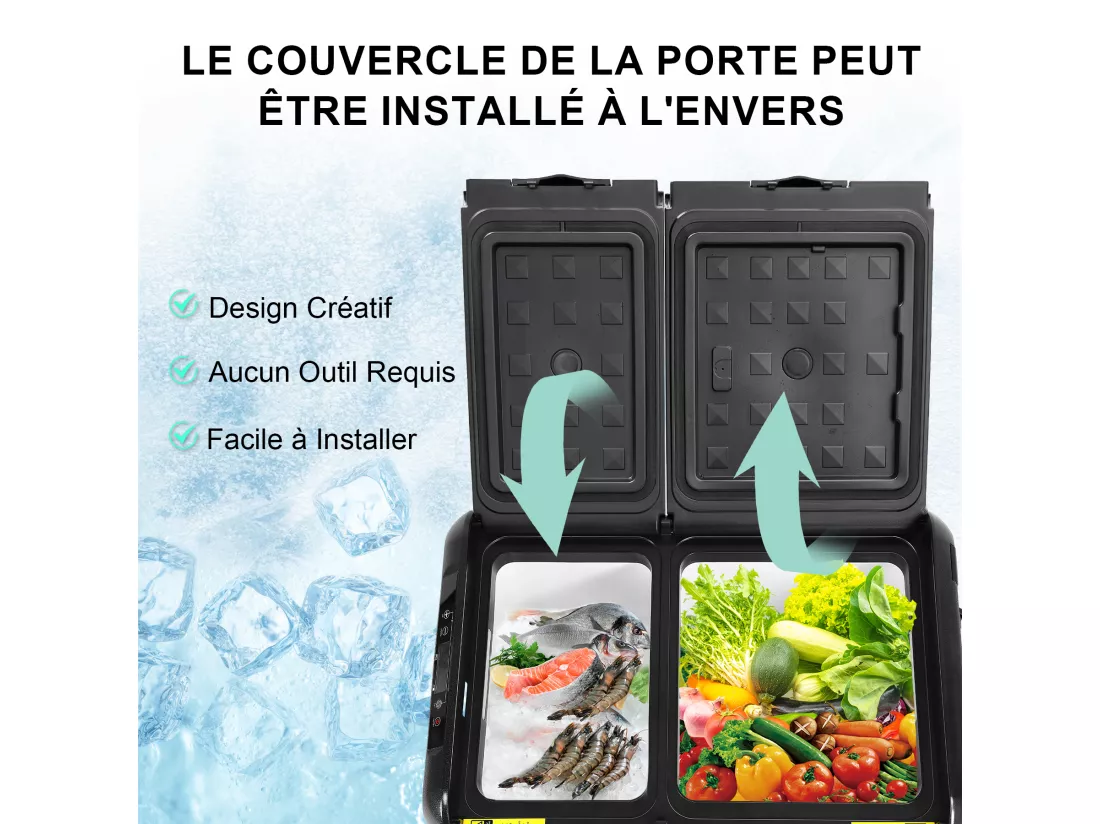 Réfrigérateur de voiture HOMEMiYN 12 V, réfrigérateur de voiture à double zone de 45 litres, congélateur portable (-8 ℉ ~ 68 ℉) avec 12/24 V DC 100/240 V AC, glacière électrique à contrôle APP pour voiture, camping-car, camping, voyage et usage domes