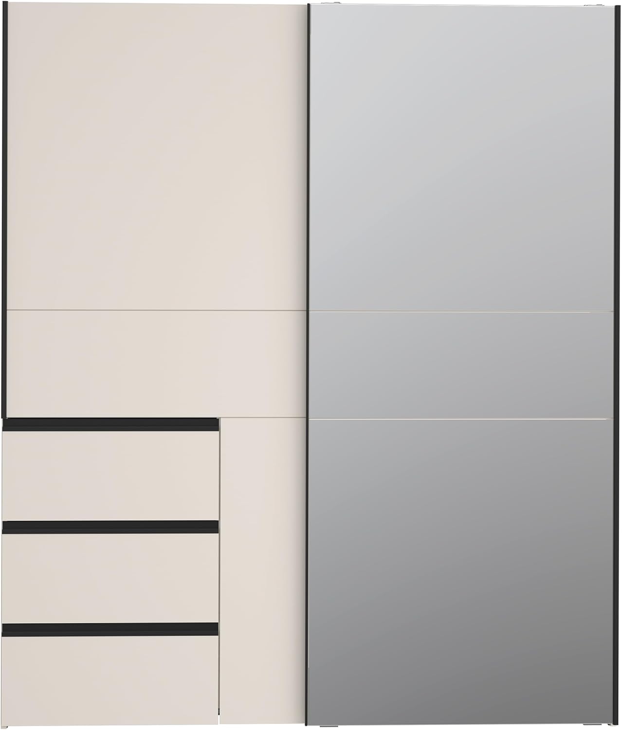 Forte Winn 2 moderner Kleiderschrank 170, Schwebetürenschrank mit Spiegel, 2-türig, 3 Schubladen, Holzwerkstoff, Kaschmir|Beige, 170,3 cm breit x 200,5 cm hoch x 61,2 cm tief