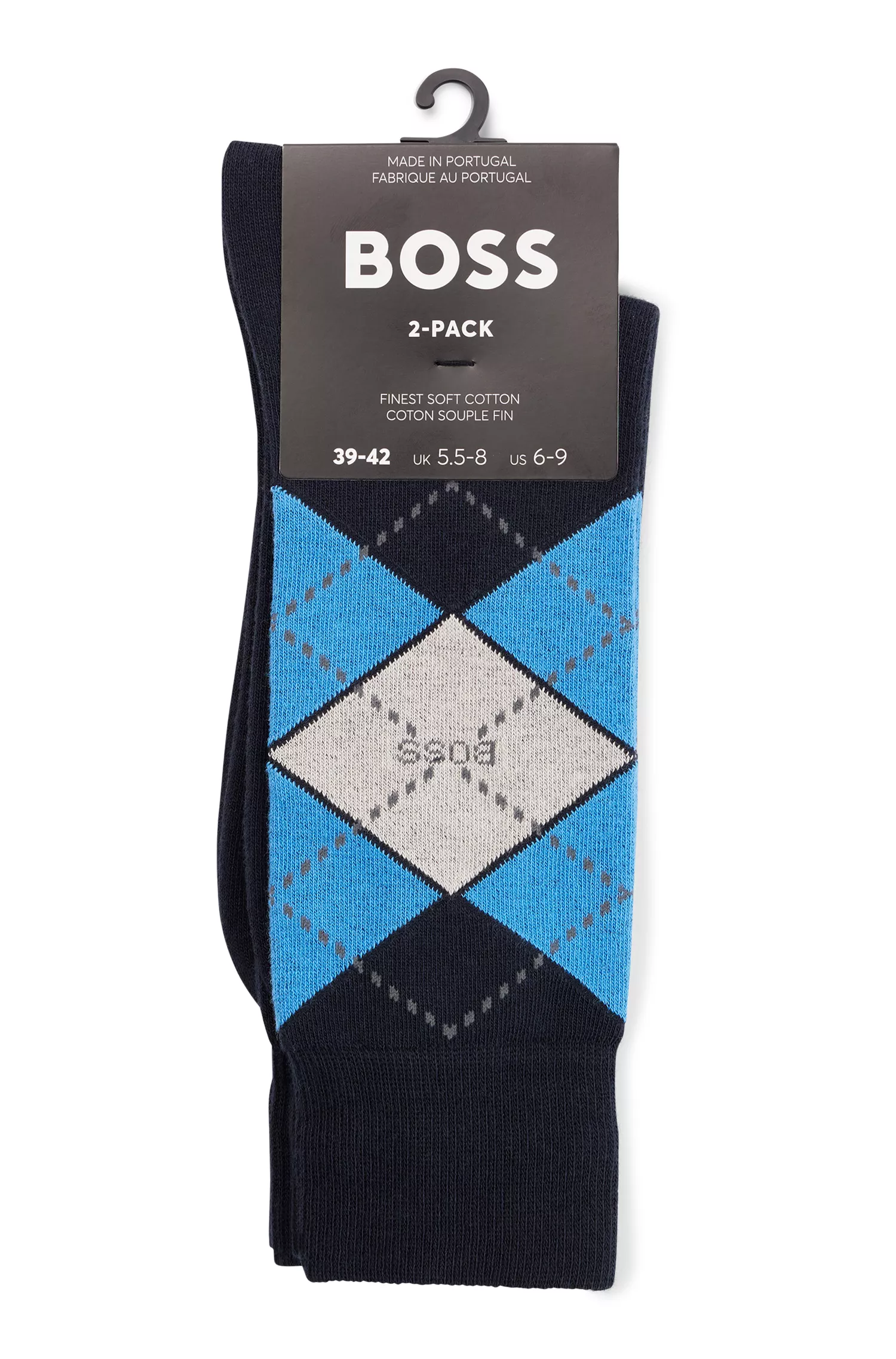 BOSS Black - Pacote com dois pares de meias de comprimento normal em mistura de algodão.