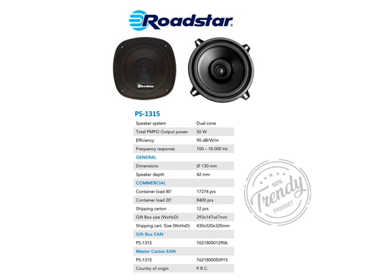 ROADSTAR - Ps1315 haut-parleurs de voiture 13cm coaxial, audio à 2 voie...