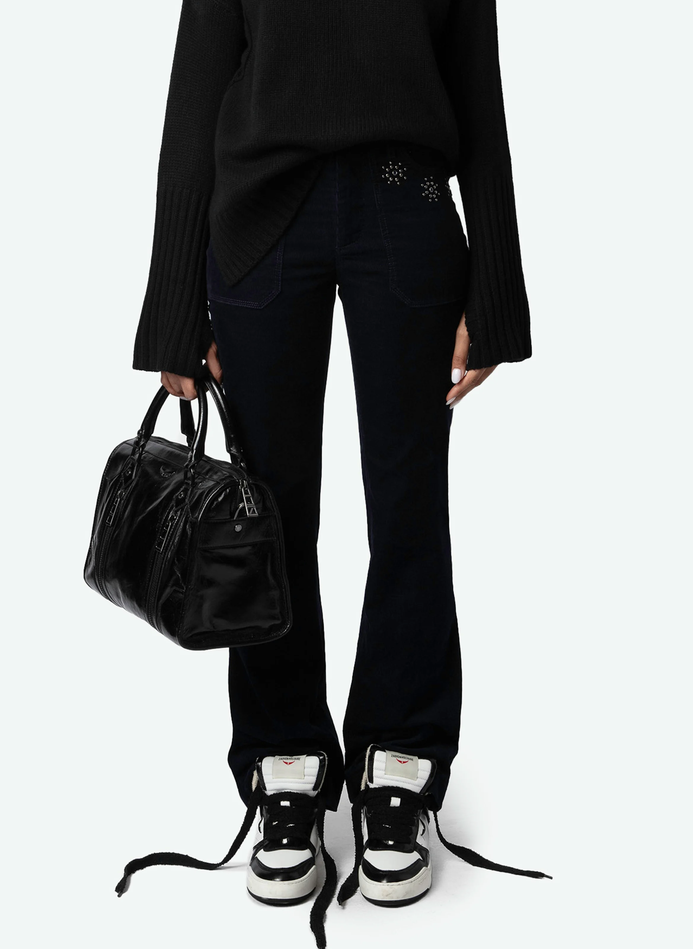 PISTA - Pantalon flare en coton bio mélangé | Bleu