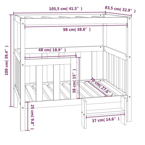 vidaXL Hundeseng honningbrun 105,5x83,5x100cm heltre furu