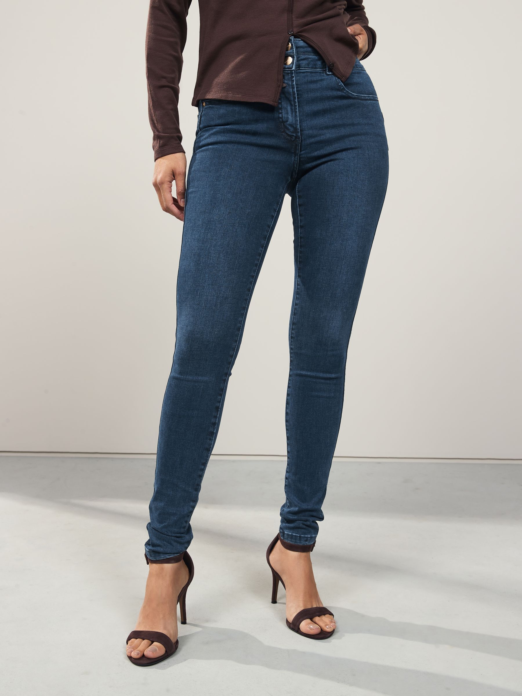 Donkerblauw denim - Skinny jeans met verlengings- en afslankeffect