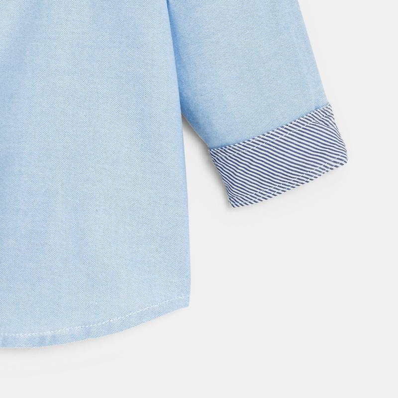 Chemise manches retroussables coton bleu bébé garçon Turquoise