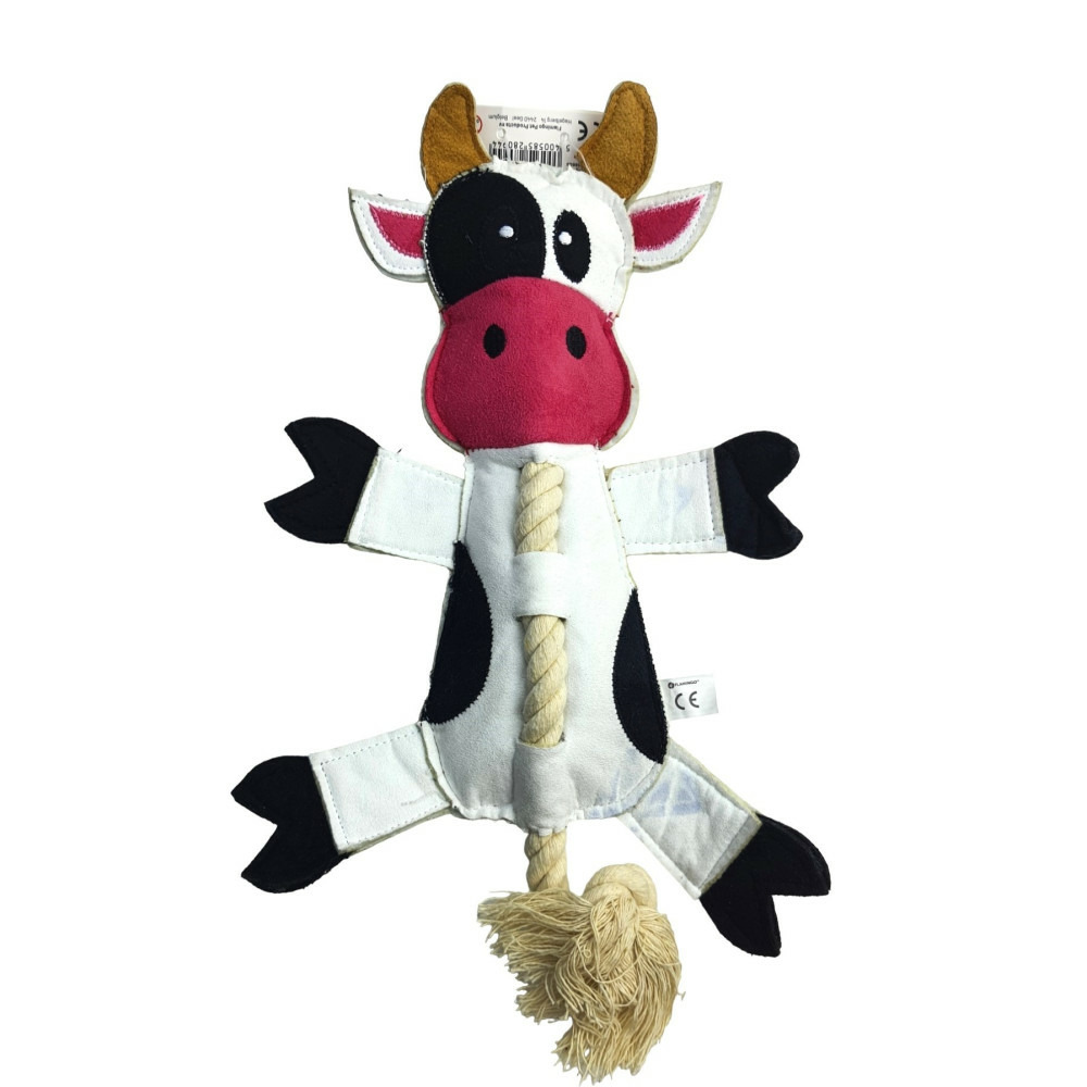 Jouet vache avec corde 38 cm pour chien