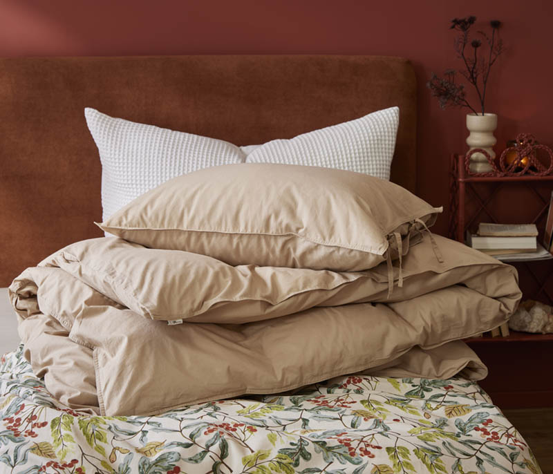 Plain cotton bomullsengesett 140x200 beige