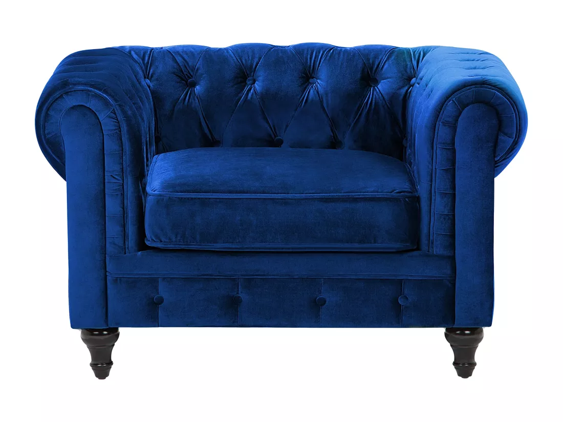 Ensemble canapé et fauteuil en velours bleu cobalt 4 places CHESTERFIELD
