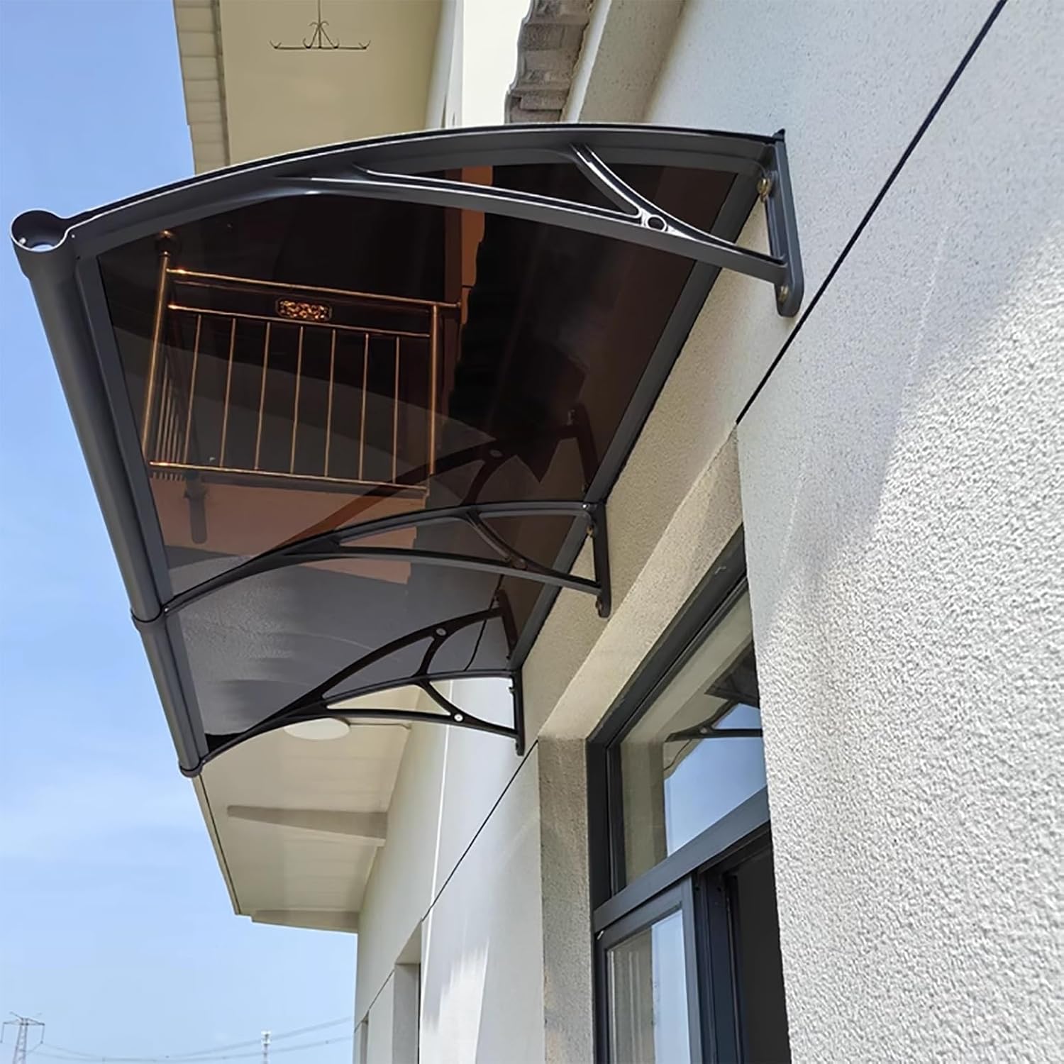 Türvordach für den Außenbereich, Aluminiumhalterung, Polycarbonat-Dach, Wetterschutz für Regen und Schnee, Eingangsmarkise für Veranden, Terrassen und Balkone (80 x 300 cm)