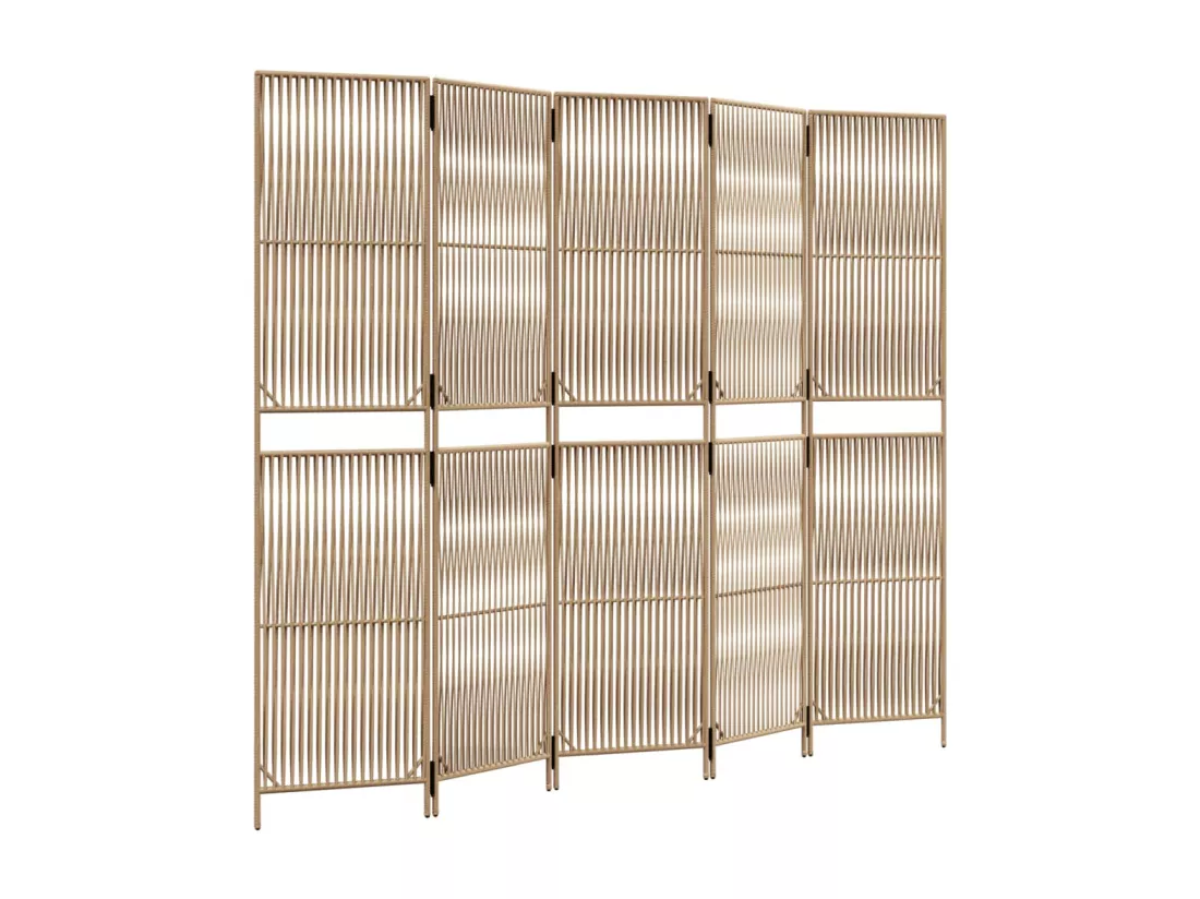 Cloison de séparation 5 panneaux beige résine tressée