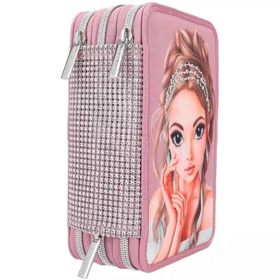 Depesche 3-Fach Federtasche GLITTER QUEEN inkl. Stifte TOPModel 20 x 13 x 7,5 cm pink