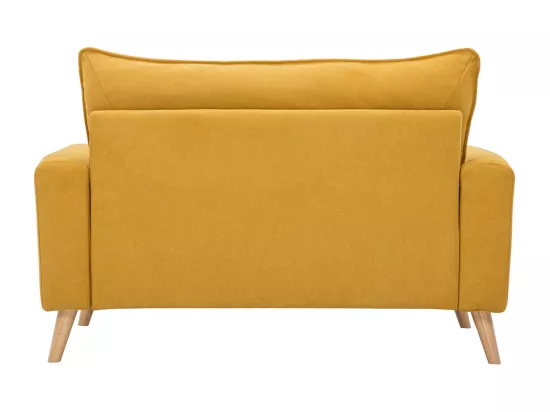 Canapé scandinave 2 places en tissu effet velours jaune moutarde et bois clair JONAS