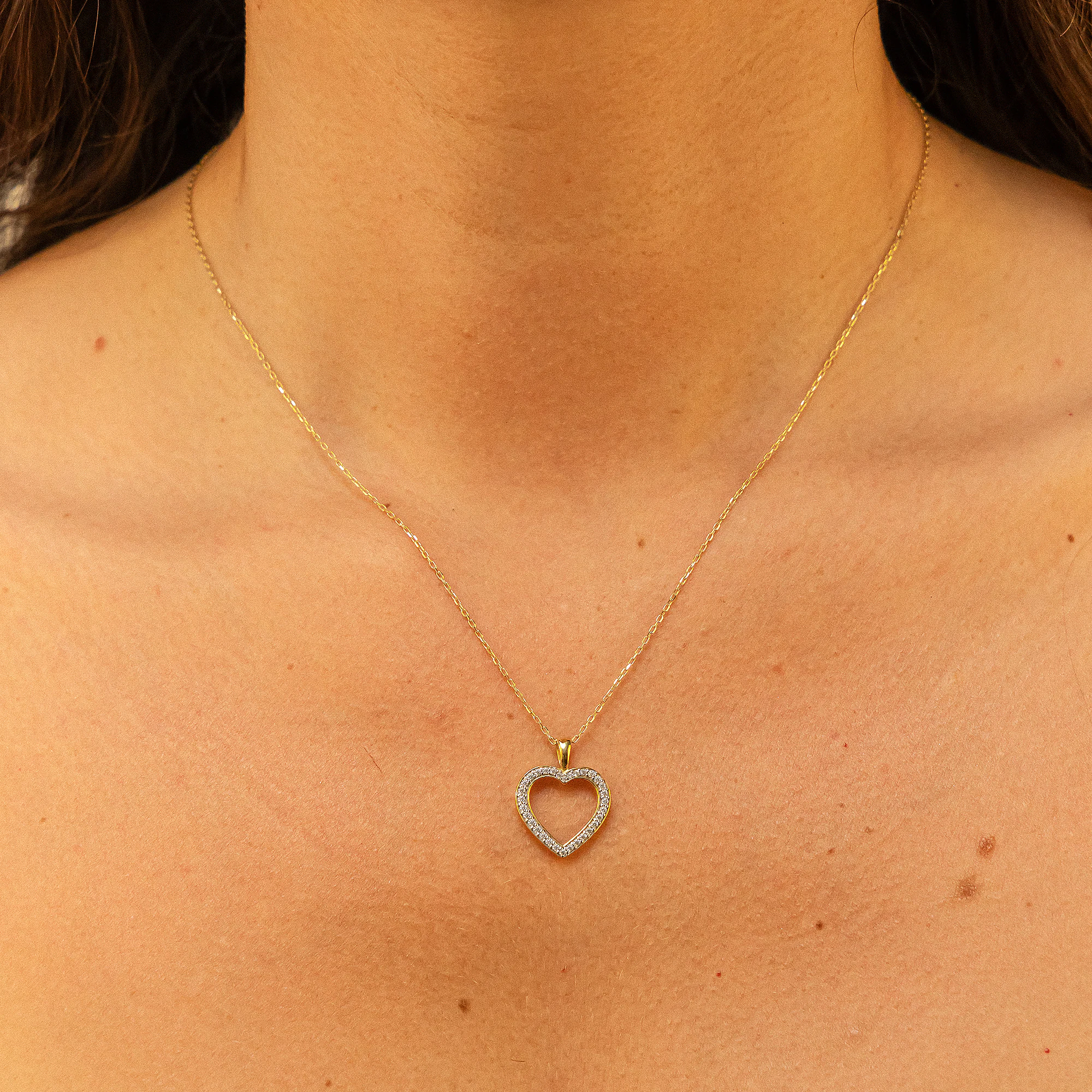 Fascination by Ellen K. Anhänger mit Kette 375 Gold gelb zweifarbig Herz Zirkonia weiß