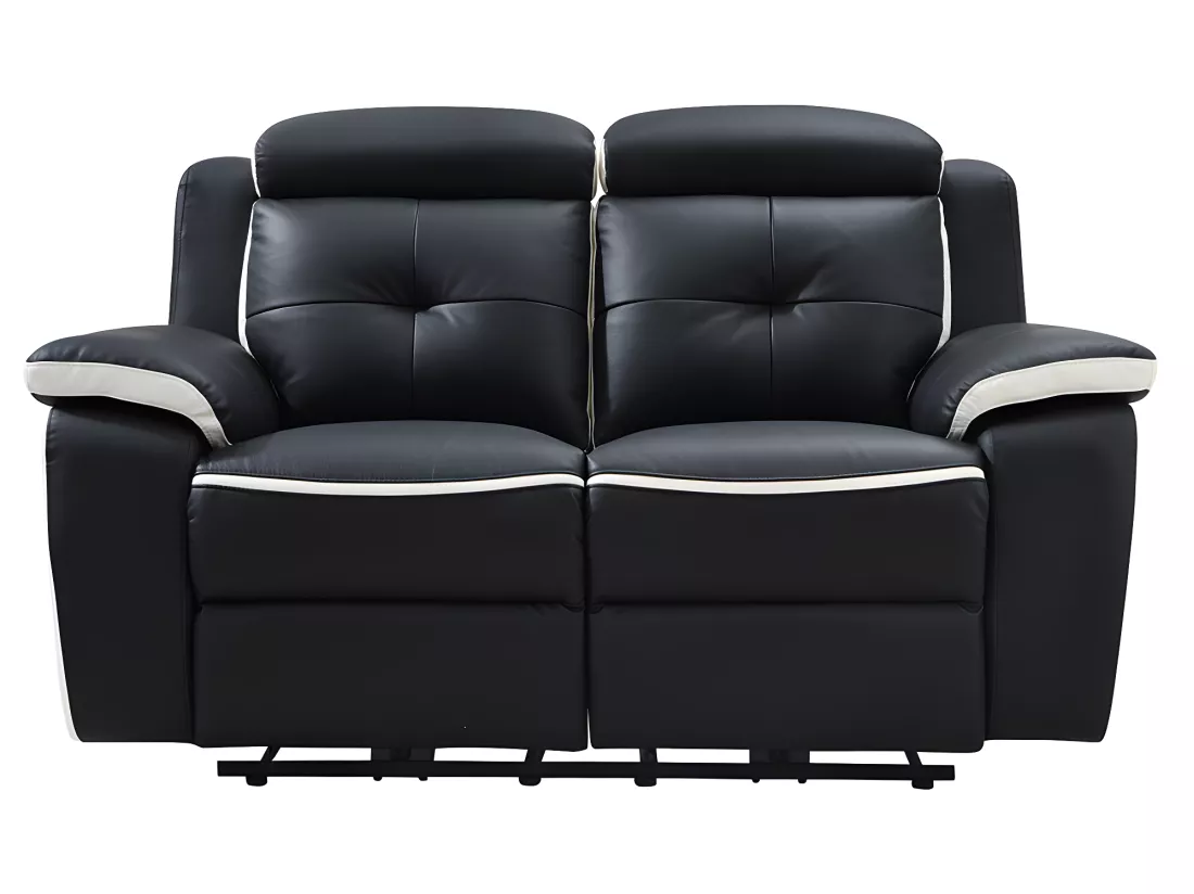 Canapés 3 places 2 places et un fauteuil relax électrique en cuir ANGELIQUE - Noir/blanc