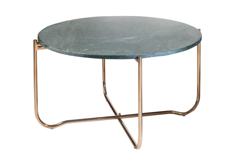 Runder Couchtisch NOBLE 65cm grün Marmor abnehmbare Tischplatte klappbar gold Metall
