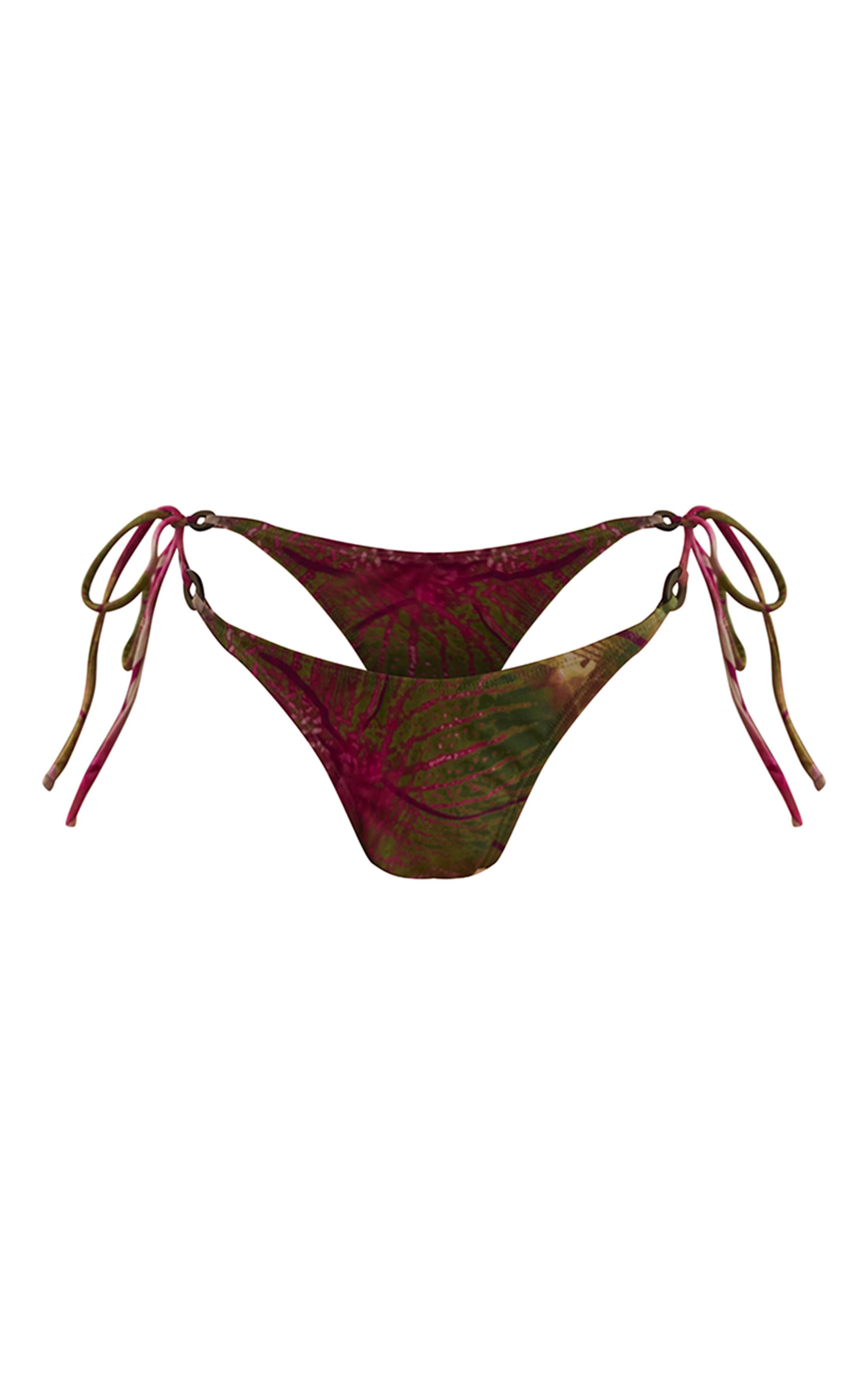 Vert Olive Bas De Bikini À Nouettes Imprimé Orchidée
